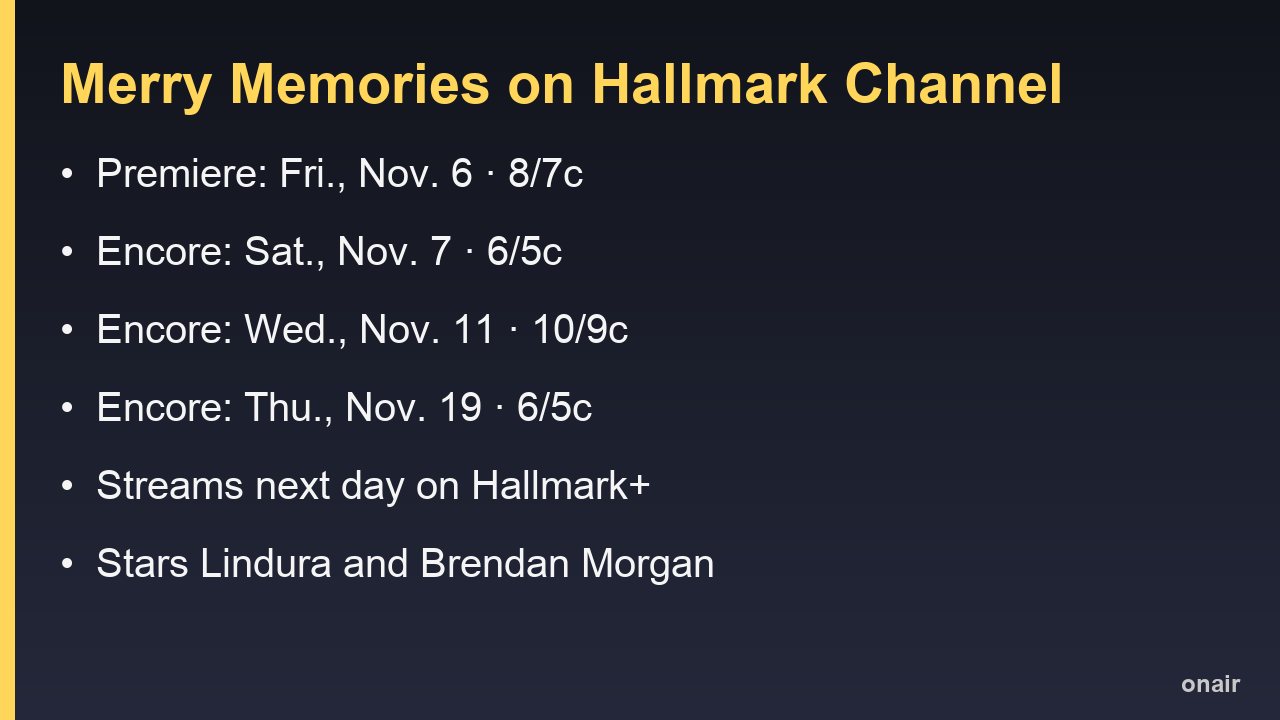 Premiere and encore times for Merry Memories on Hallmark Channel