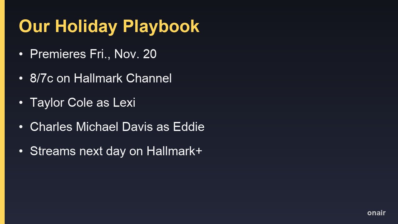 Premiere date, channel and stars for Our Holiday Playbook